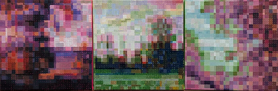 Pixelated-looking landscape painting by Annabelle Johnson