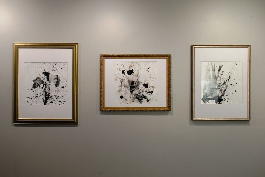 Three pieces of black and white art by Sarah McCartney