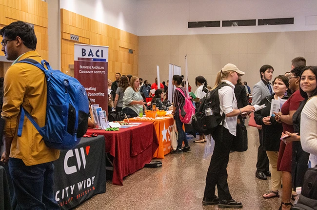 Students and employers at a career fair
